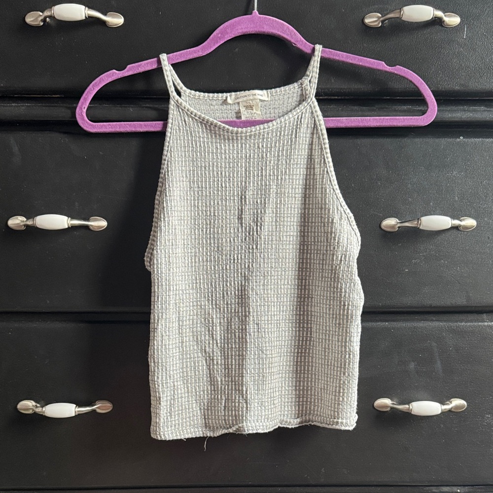Caution To The Wind Silver Ribbed Tank Top
